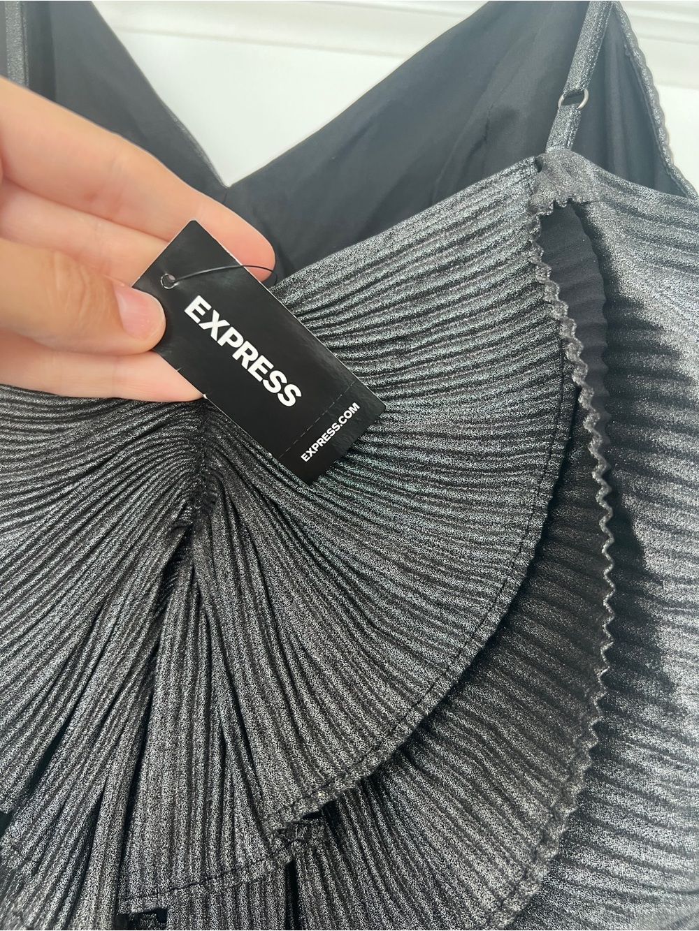 Express Metallic Pleated Bow Back Mini Dress M NWT - Picture 8 of 8